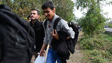Group of refugees leaving Hungary