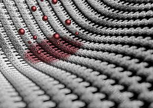 Microscopic close up of fabric or fibres with wine or blood stain.
