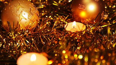 Christmas New Year candle Gold sparkling Background