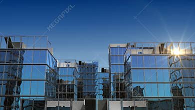 Growing buildings on blue sky with the sun. HD 1080.