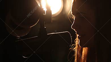 Cute girl DJ is broadcasting