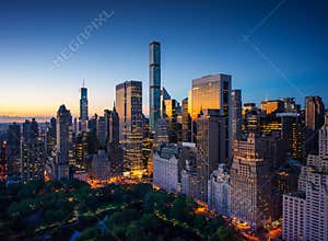 New York city - amazing sunrise over central park and upper east side manhattan - Birds Eye / aerial view