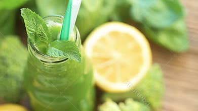 Spinach smoothie, dieting and detox concept