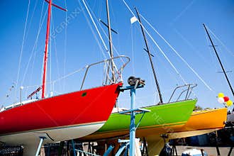 Colorful Sailboats in Dry Dock