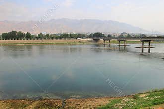 The Syr Darya river in Khujand city, Tajikistan