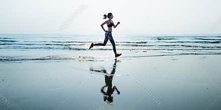 Run Sea Sand Sport Sprint Relax Exercise Beach Concept