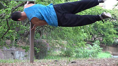 Teen Boy Parkour Stunts Strength And Balance
