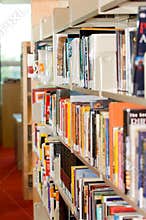 A bookshelf in a library