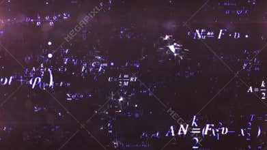 Math physics formulas on chalkboard tilting, computer generated loopable motion background. 4k 3d rendering