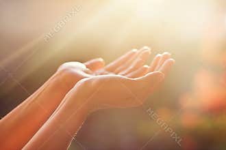 Respect and praying on nature background