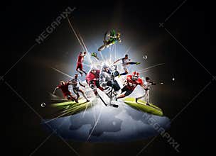 Multi sports collage soccer basketball hockey footbal baseball dirt bike