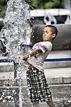 Having fun in summer fountain