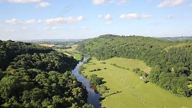 Beautiful English countryside the Wye Valley and River Wye between Herefordshire and Gloucestershire pan
