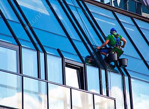 Windows cleaner at work