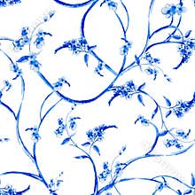 Blue watercolor flower vintage seamless pattern