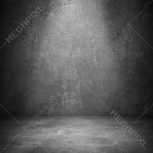 Grungy concrete wall and stone floor room as background