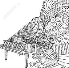 Doodles design of piano for coloring book for adult, poster, cards, design element, T- Shirt graphic and so on - Stock
