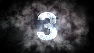 Countdown animation from 5 to 0 with explosion fire burning and ice cold frosty effect background to frozen the number