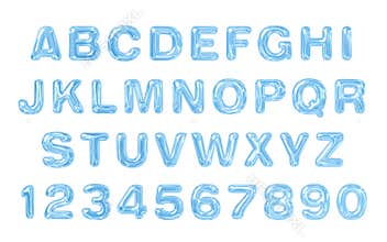 Water font. Latin alphabet made of water.