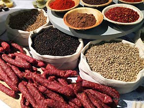 Sausages and a variety of spices