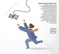 Businessman catch money dollar run flat drawing.