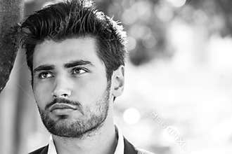 Handsome model man portrait. Hope. Black and white