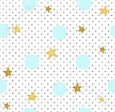 Hand drawn creative background. Simple minimalistic seamless pattern with golden stars and blue circles.
