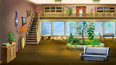 Cartoon Interior Design of Vintage Living Room Background