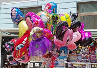 Colored balloons with famous cartoon characters of Walt Disney- Brasov, Romania