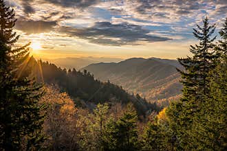 Fall colors, scenic sunrise, Great Smoky mountains