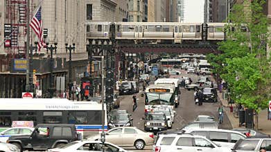 Urban Atmosphere on the Streets of Chicago Downtown