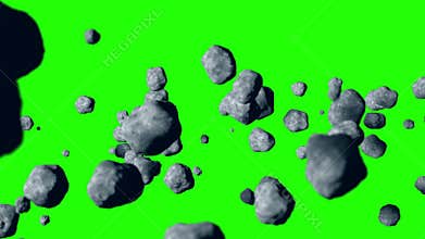 Flying asteroid, meteorite to Earth. green screen footage