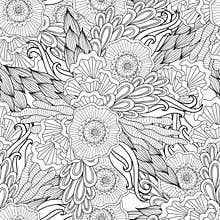Pages for adult coloring book. Hand drawn artistic ethnic ornamental patterned floral frame in doodle.