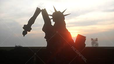 Apocalypse of USA, America. view destroyed New York city, Statue of liberty. Apocalypse concept. 3d rendering.