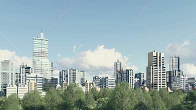 Modern city skyline and park zone panorama 4K