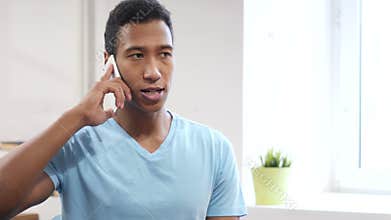 Phone Talk, Young Black Man Attending Call