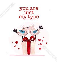 Vector Valentine day hand drawn artistic kissing birds