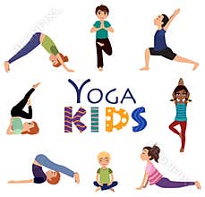 Yoga for kids. Asanas poses set.