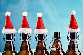 Winter beer bottle merry christmas party