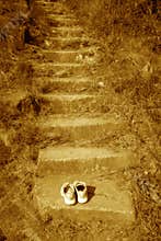 Steps to sacred space and lone warrior at the top