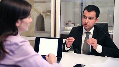 Confident job applicant having interview.