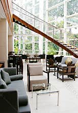 Modern lobby lounge interior, hotel