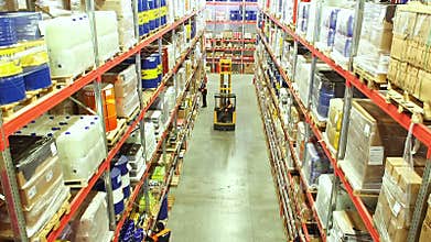 Cardboard boxes inside a storage warehouse.