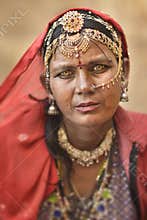 Close up portrait of a Bopa gypsy woman from Jaisalmer