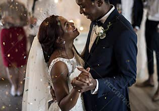 Newlywed African Descent Couple Dancing Wedding Celebration