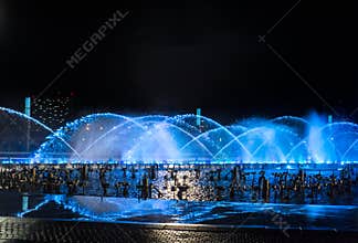 The music fountain square is in Dalian