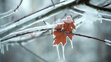 Leaf on a tree snow