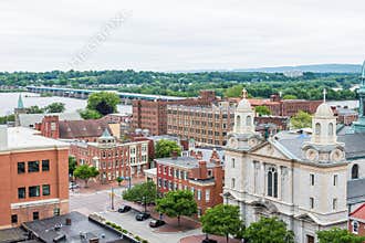Aerial of Historic downtown Harrisburg, Pennsylvania next to the