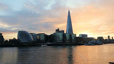 Modern London cityscape sunset