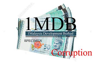 Man holding Malaysia Ringgit with burr 1MDB background indicating the US Government inves